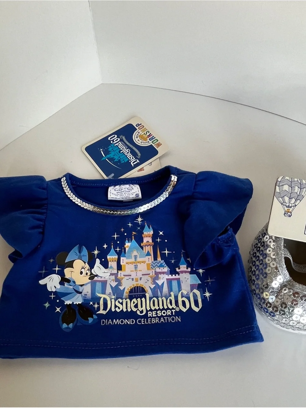 Set of Build-A-Bear Workshop blue Silver Sequin top, headband shoes accessories